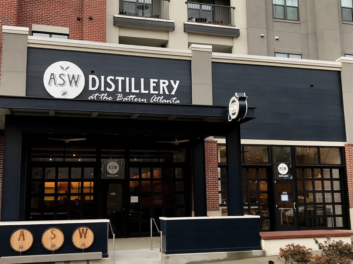 Custom storefront signs of ASW Distillery in Atlanta, GA