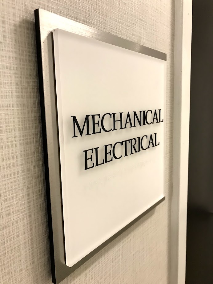 Interior office sign of mechanical electronic by Blackfire Signs in Atlanta